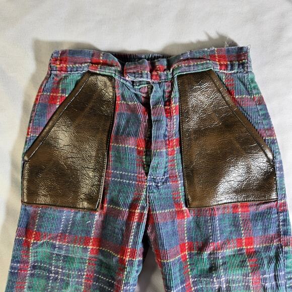 Vintage 2T Girls Pants Jack Tar Togs Plaid Beige Brown Button Pocket Pant 1970s - Picture 2 of 14